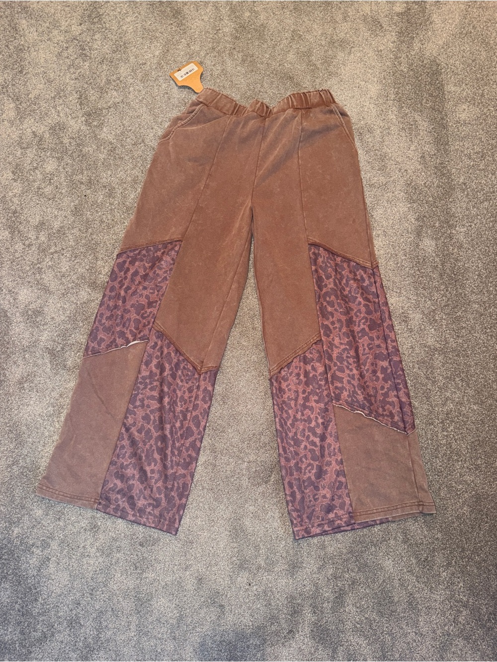 Cozy wide leg Brown Patchwork Leopard-Print sweatpants
